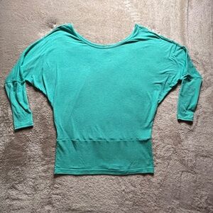 Women's Turquoise Batwing Workout Yoga Top Blouse L/S Loose Fit Athletic